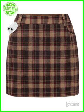 Plaid Mini Skort with Pockets High Waist Pencil Skirt with Shorts